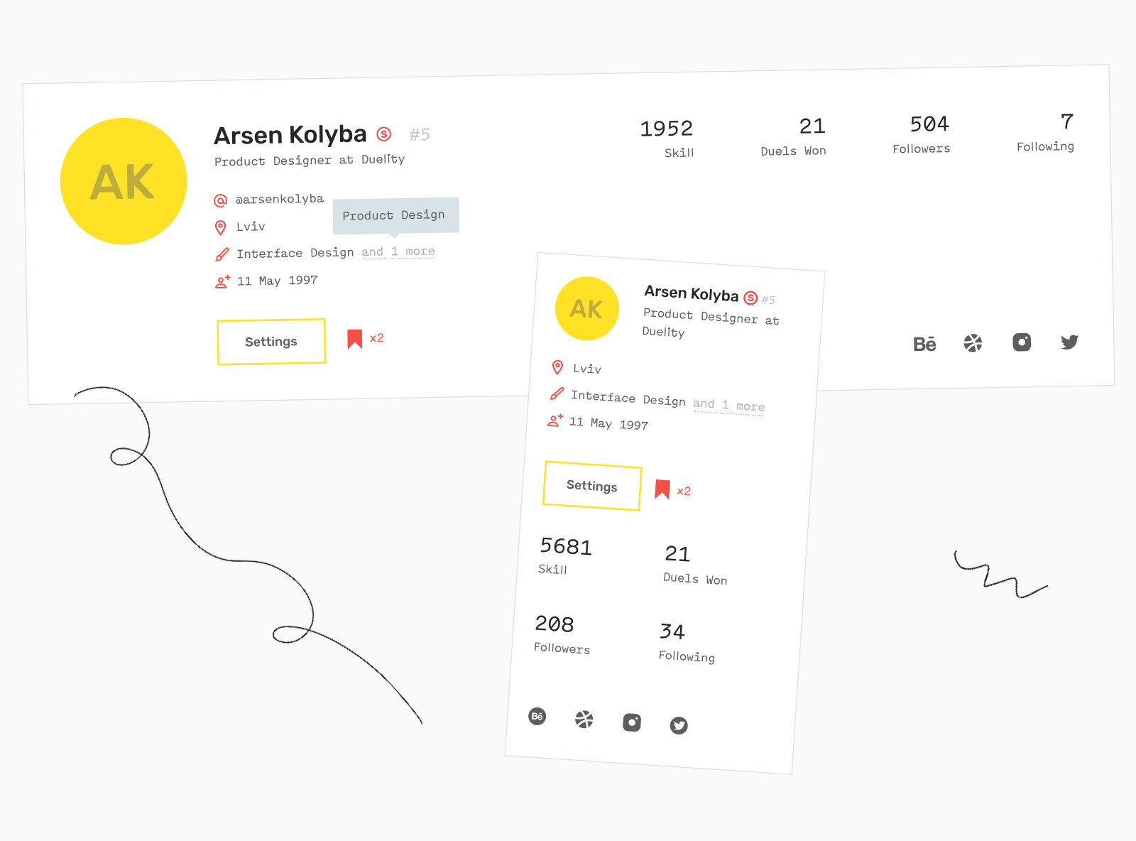 Duelity profiles with squiggly lines