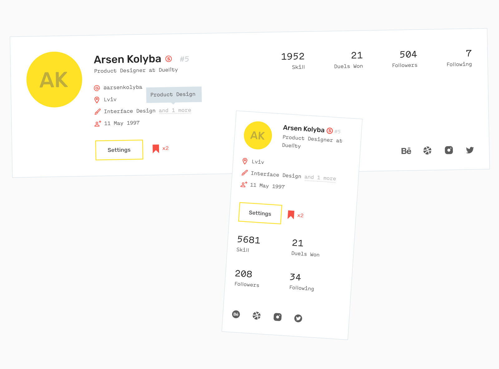 Duelity mobile and desktop screens